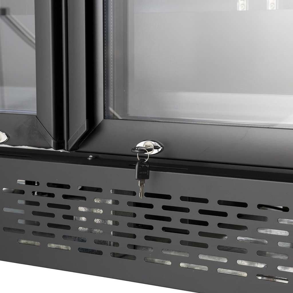 XL Refrigerator with 3 Doors – LED Lighting – 6 Wheels – Black – GD1600