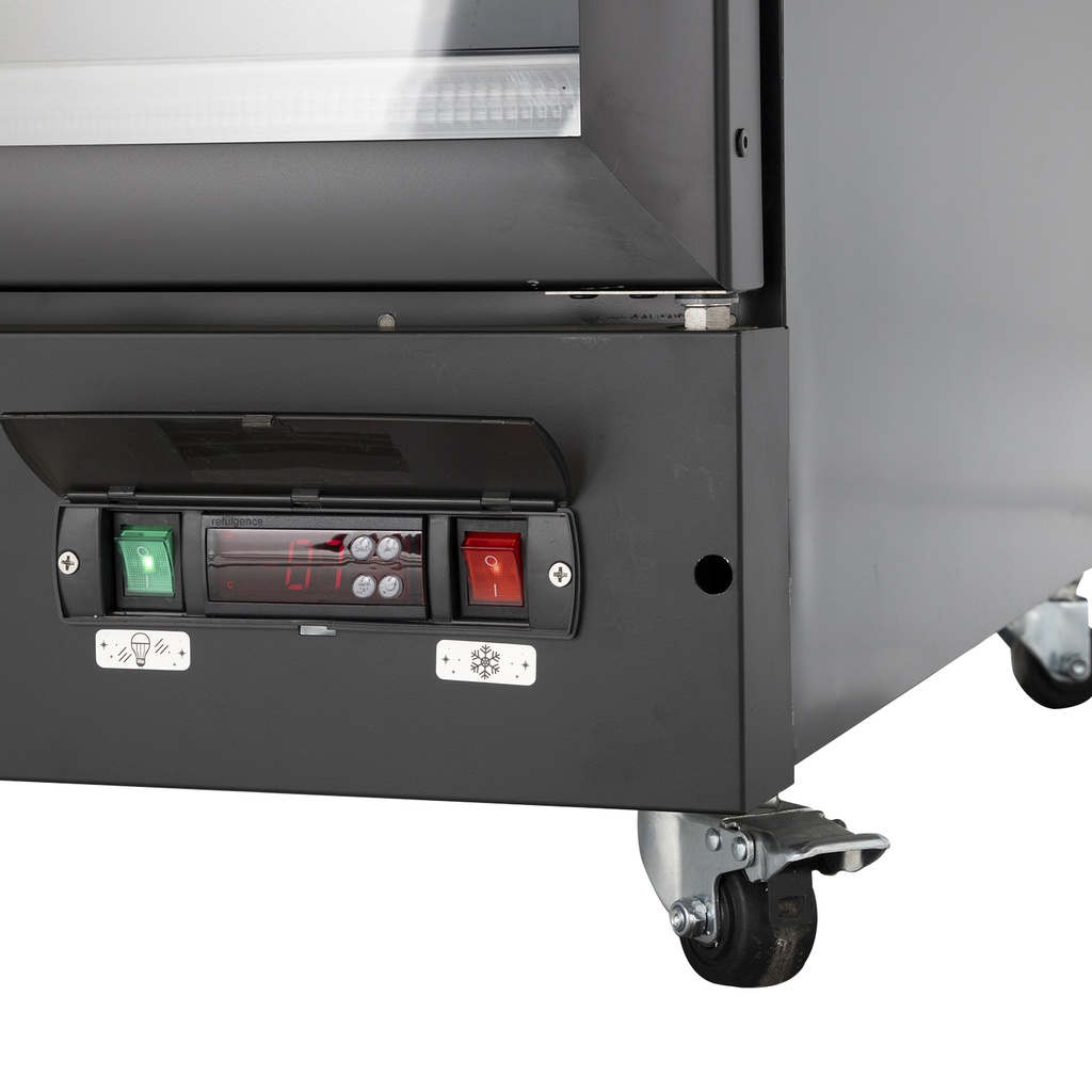 XL Refrigerator with 3 Doors – LED Lighting – 6 Wheels – Black – GD1600