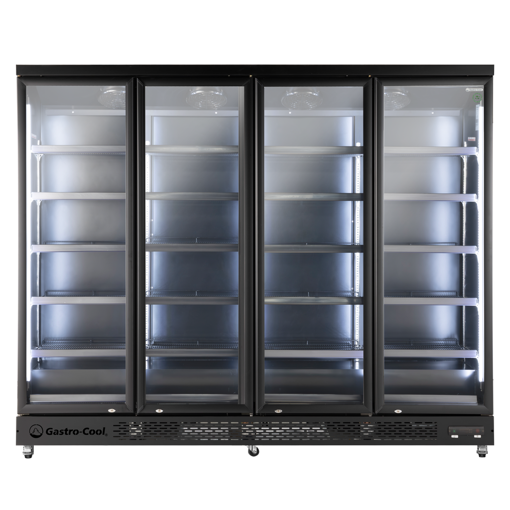 XXL Refrigerator – 4 Doors – For Supermarkets or Gas Stations – With Wheels – LED – Black – GD2200