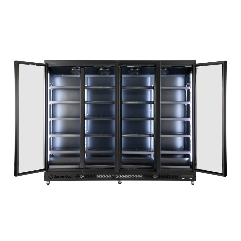 XXL Refrigerator – 4 Doors – For Supermarkets or Gas Stations – With Wheels – LED – Black – GD2200