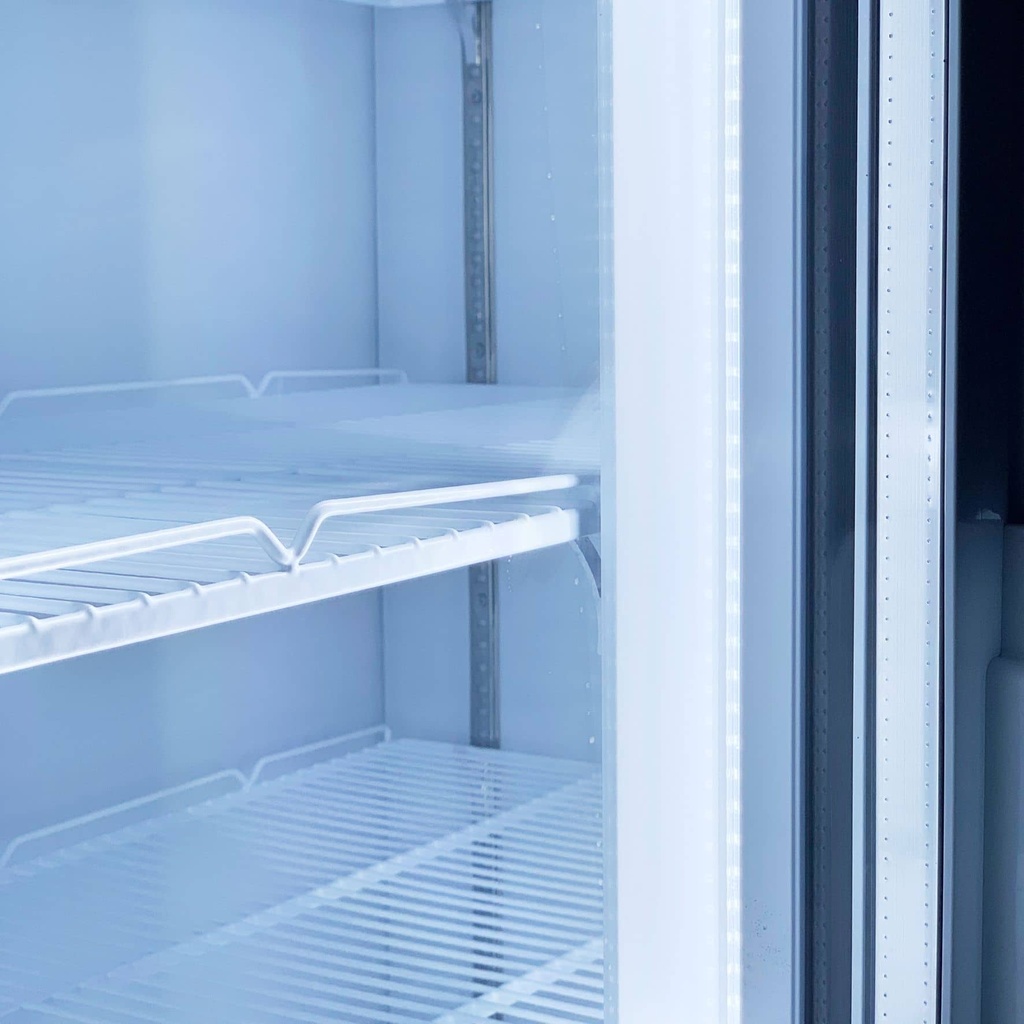 Large Beverage Refrigerator for Supermarkets - With Two Doors, 4 Wheels, LED, Advertisement Display - GCDC600