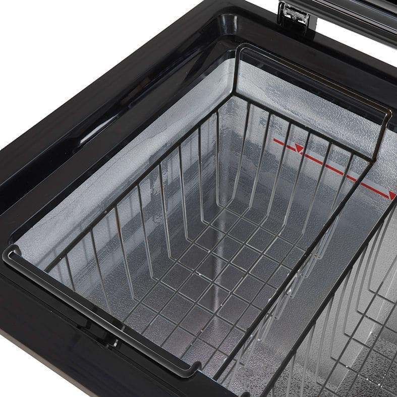 Chest Freezer with glass lid and two flexible wire baskets - black/black - GCFC100
