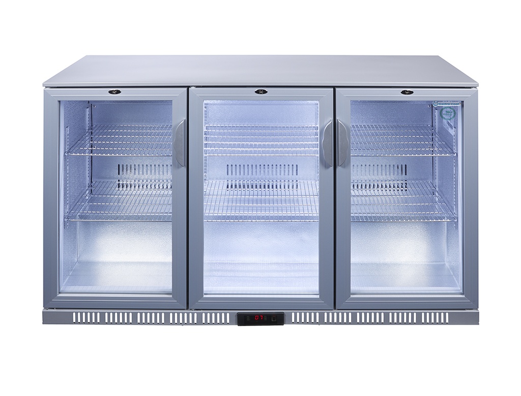 Glass Door Cooler - back bar cooler - 3 sliding doors - self-closing - silver - GCUC300