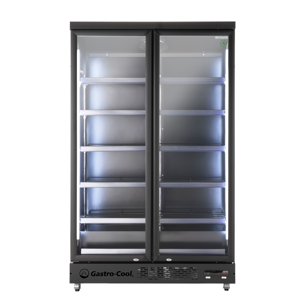 Supermarket Refrigerator - 4 Wheels - LED - 2 glass doors - black - GD1050