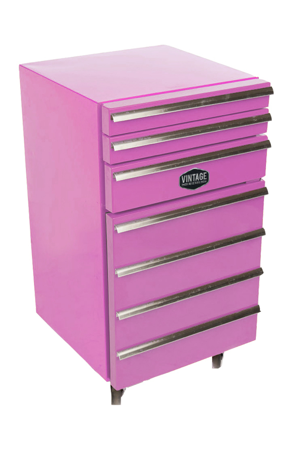 [703914] Trolley Refrigerator – Industrial Style 50L Mini Bar with Drawers and Wheels – Pink – Design Fridge for Hair Salons & Nail Studios
