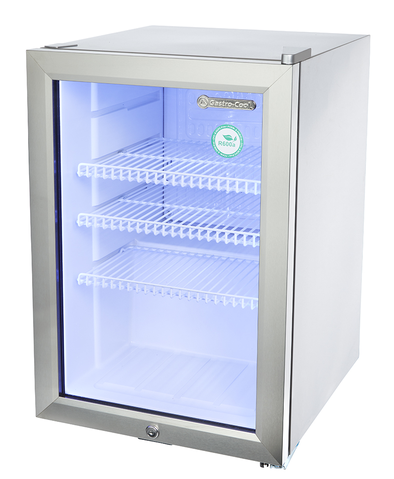 Nevera pequeña de acero inoxidable con puerta de vidrio - LED - GCKW65