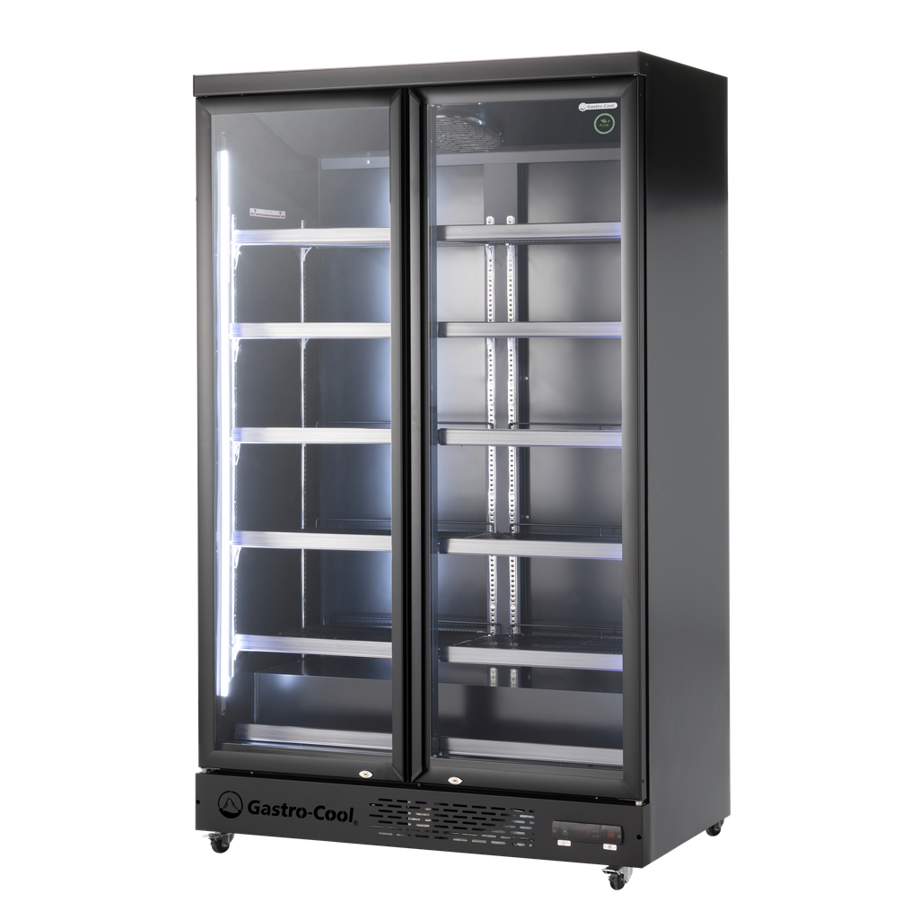 Refrigerador de supermercat - 4 rodes - LED - 2 portes de vidre - negre - GD1050