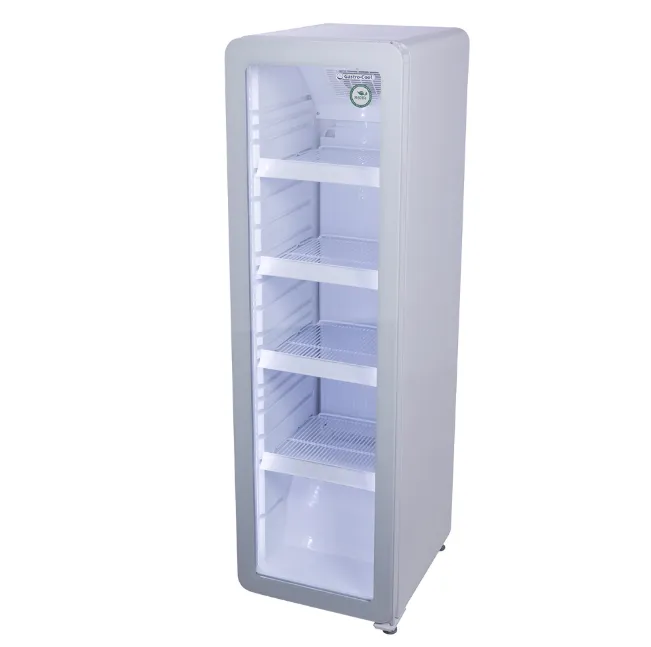[259598] Flaschenkühlschrank schmal - Retro Look - Vintage - Glastür - Weiss - GCGD135 + Doppelkondensator + Argon & LOW-E