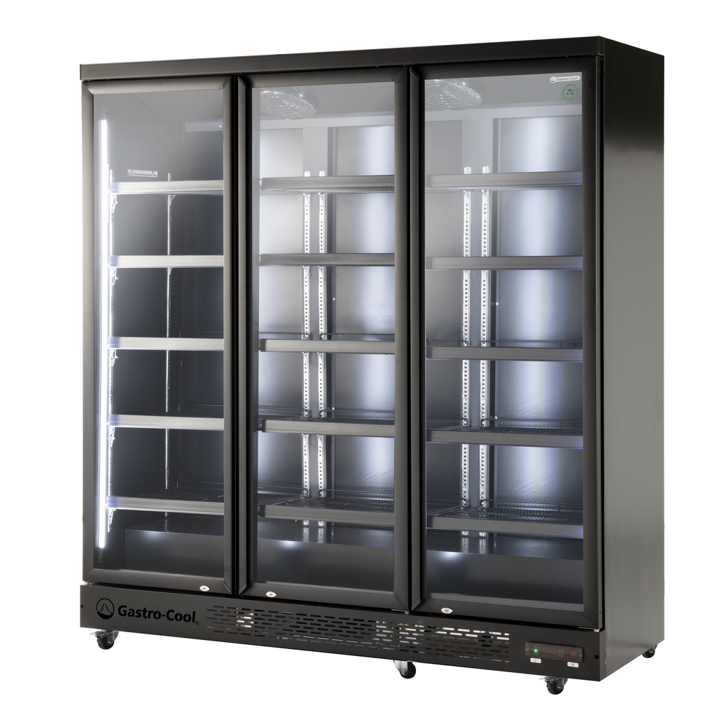 [266101] XL Kühlschrank mit 3 Türen - LED Beleuchtung - 6 Räder - schwarz - GD1600