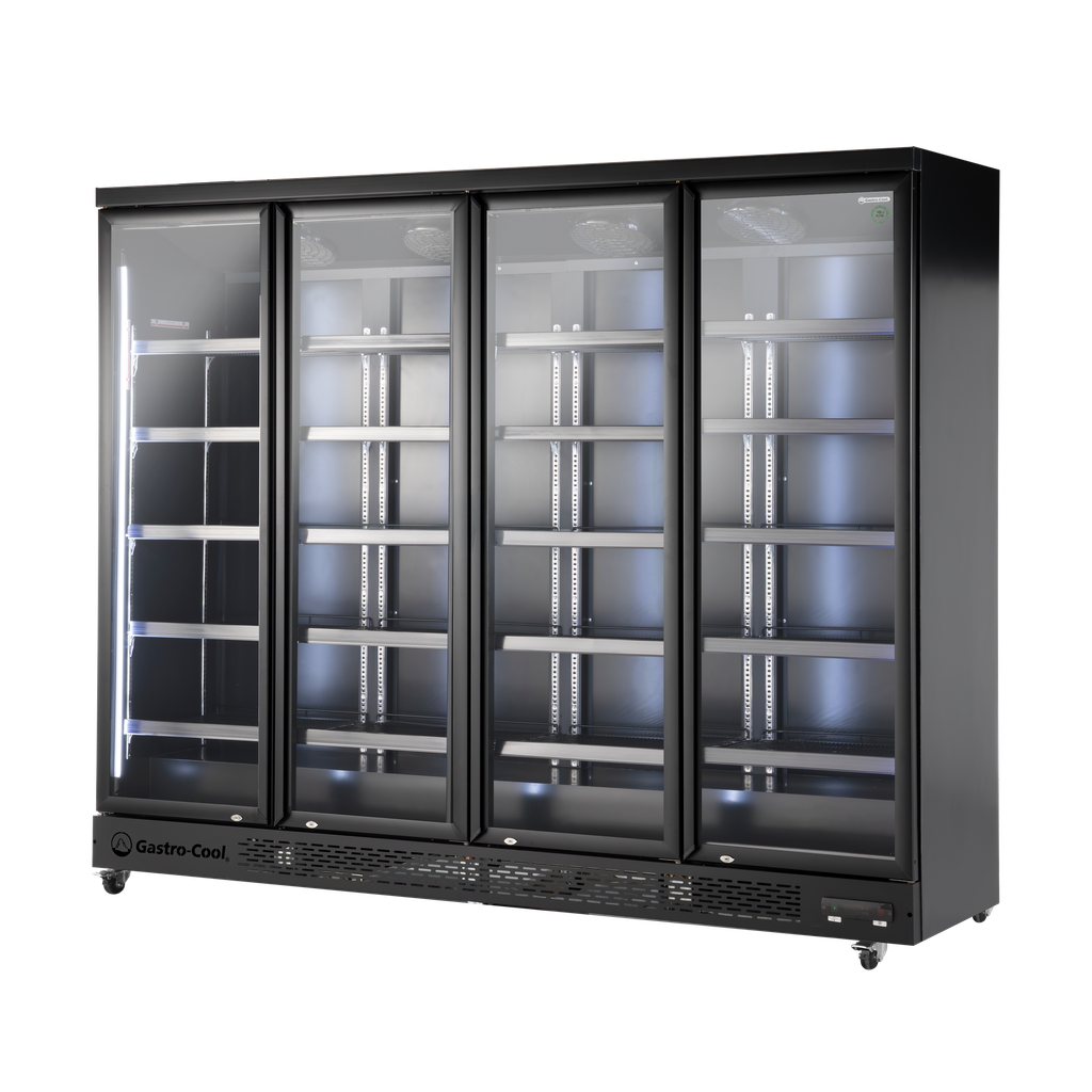 [267101] XXL Refrigerator – 4 Doors – For Supermarkets or Gas Stations – With Wheels – LED – Black – GD2200