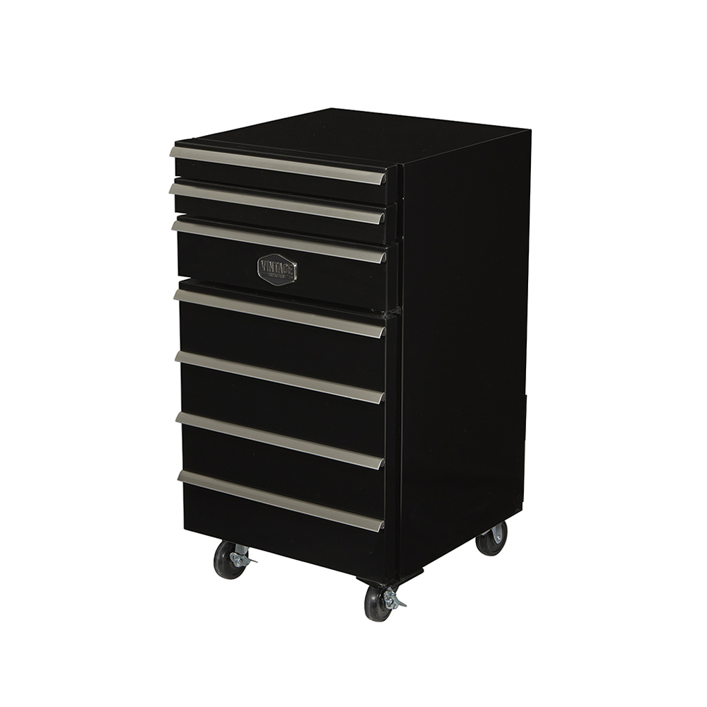 [703102] Mobile Tool Cart Fridge – 50L Industrial Style Minibar with Drawers and Wheels – Black – Designer Refrigerator for Workshop, Garage & Man Cave
