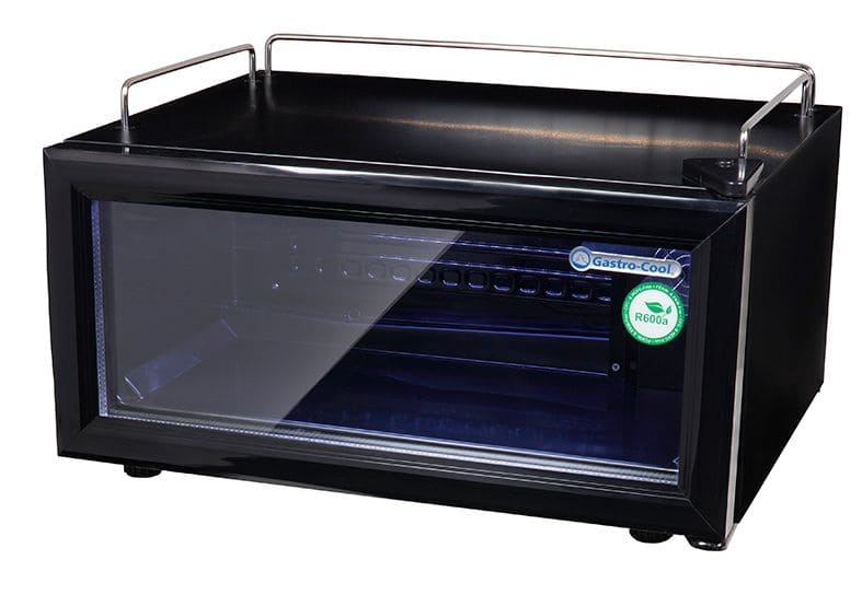 [240100] Glass Door Cooler - small and flat - counter - bar - space-saving - black - GCGD15